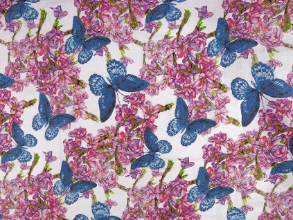 Bavlněná látka / plátno květy / motýli šíře 220 cm (Varianta bílá, Balení 1 m)