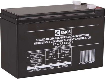 Baterie olověná  12V /  7,2Ah  EMOS bezúdržbový akumulátor faston 4,7 mm