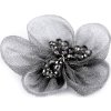 Organzový květ s broušenými korálky k našití a nalepení Ø4,5 cm (Balení 2 ks, Varianta 4 (17) šedá)