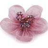 Organzový květ s broušenými korálky k našití a nalepení Ø4,5 cm (Balení 2 ks, Varianta 4 (17) šedá)