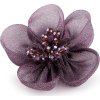 Organzový květ s broušenými korálky k našití a nalepení Ø4,5 cm (Balení 2 ks, Varianta 4 (17) šedá)