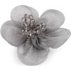 Organzový květ s broušenými korálky k našití a nalepení Ø4,5 cm (Balení 2 ks, Varianta 4 (17) šedá)