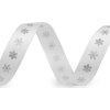Vánoční saténová stuha vločky šíře 15 mm (Varianta 1 bílá stříbrná, Balení 3 m)