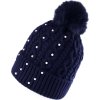 Dámská / dívčí zimní čepice s bambulí a perlami Emi Ross (Balení 1 ks, Varianta 6 modrá tmavá)