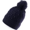Dámská / dívčí zimní čepice s bambulí a perlami Emi Ross (Balení 1 ks, Varianta 6 modrá tmavá)
