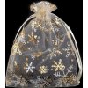 Vánoční dárkový pytlík vločky 13x18 cm organza (Balení 10 ks, Varianta 1 bílá stříbrná)