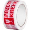 Páska 50 mm, L-66 m, lepící, výstražná, "POZOR KŘEHKÉ/FRAGILE"