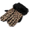 Dámské rukavice s kožešinou zvířecí vzor, dotykové (Balení 1 pár, Varianta 1 béžová světlá černá)
