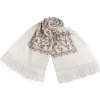 Velký teplý šátek / pléd vyšívaný s třásněmi, typu kašmír 68x165 cm (Balení 1 ks, Varianta 1 krémová nejsvět.)