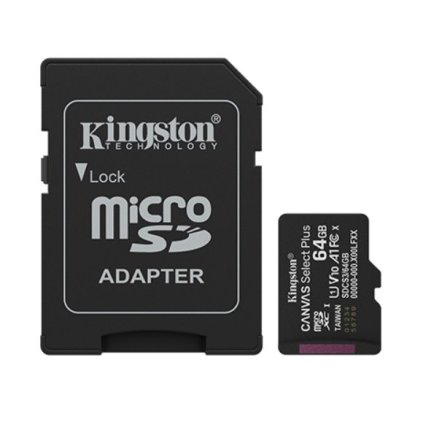 KINGSTON 64GB microSDXC CANVAS Select Plus Memory Card 100MB read - UHS-I class 10 Gen 3