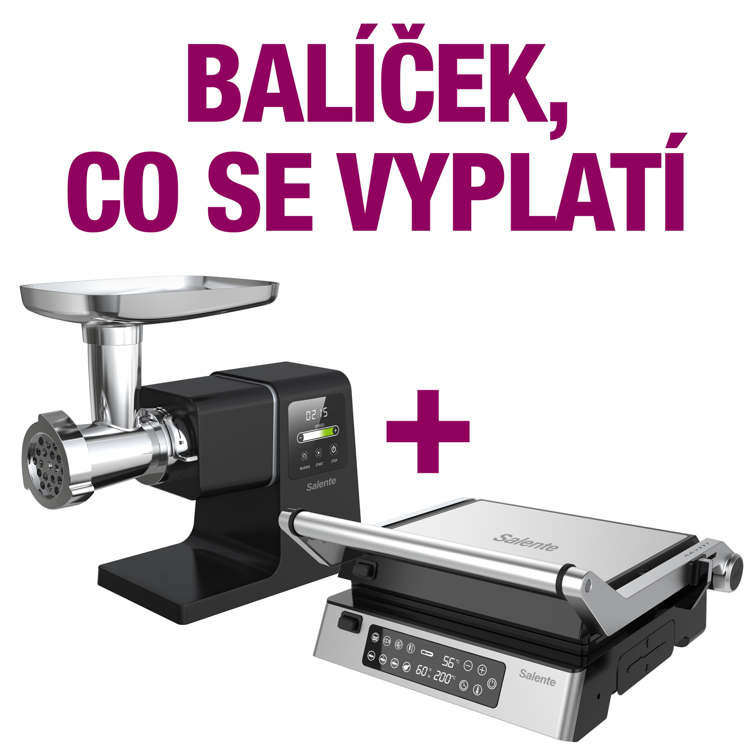Salente zvýhodněná sada FlamePro a Meatplus, kontaktní gril a mlýnek na maso