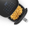 Salente AirFit, horkovzdušná fritéza, černá - ovládací panel - vysunutý koš plný hranolek 