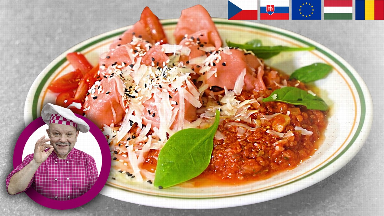 Recipe by Petr Stupka for Tortellini stuffed with meat, cheese and spinach with fofr salsa