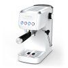 Salente Coffio, lever espresso maker, side view with the empty drip tray and the cup warming plate