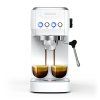 Salente Coffio, lever espresso maker, front view brewing two espressos into glass cups