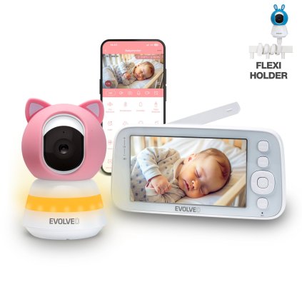 EVOLVEO Baby Monitor N5 - Súprava video monitora s 360° monitorovaním a uspávankami, ružová
