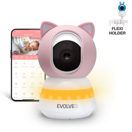 EVOLVEO Baby Monitor LUX- Inteligentný 360° video monitor s nočným videním, detekciou plaču a pohybu, ružový
