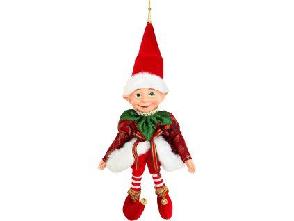 Vianočná dekorácia Elf, textil, červená, 14/35 cm
