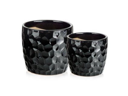 Keramické kvetináče Mood, čierne, 17 a 21 cm, set 2 ks