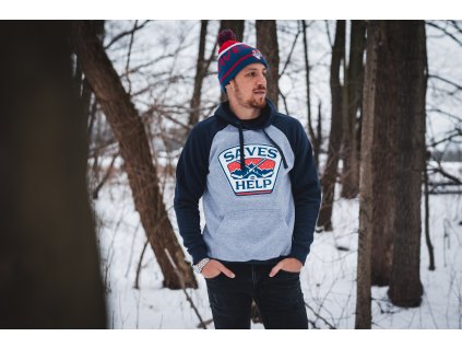 UNISEX HOODIE SAVES HELP - Over the Mountain (blue/grey) - SHPM013