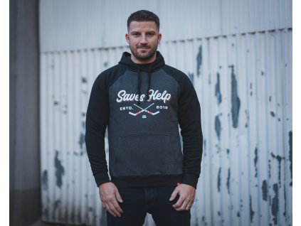 MIKINA S KAPUCÍ UNISEX SAVES HELP - Crossed (black/grey) - SHPM026