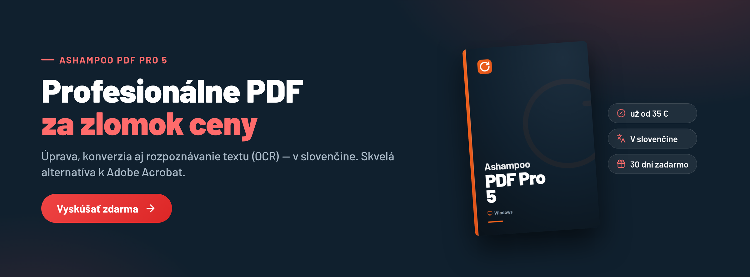 Ashampoo PDF Pro 5 – profesionálny editor PDF dokumentov, alternatíva k Adobe Acrobat s možnosťou úpravy, konverzie a ochrany PDF súborov. Jednorazová licencia s jednoduchou aktiváciou, vhodná pre domácnosti aj firmy Ashampoo PDF Pro 4