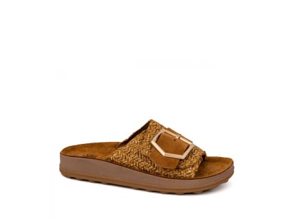 FANTASY SANDALS dámské pantofle hnědé kožené-raffia | S335 KORINA TAMPA RAFFIA