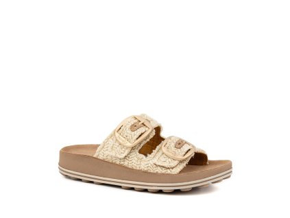 FANTASY SANDALS dámské pantofle krémové kožené-raffia | S310 DESPOINA VANILLA RAFFIA