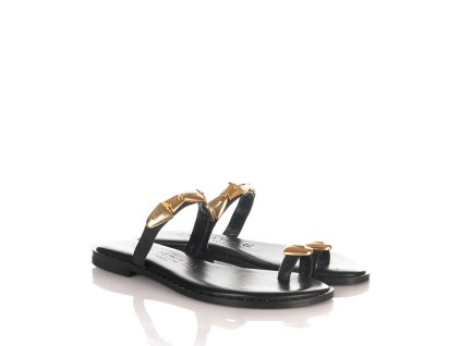 CARYATIS dámské žabky se zlatým zdobením černé kožené | 621306 BLACK-GOLD