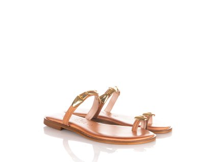 CARYATIS dámské žabky se zlatým zdobením světle hnědé kožené | 621306 CAMEL-GOLD