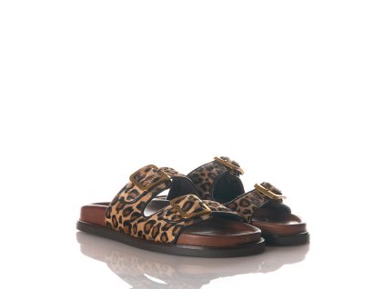 CARYATIS dámské pantofle s chlupem a leopardím vzorem kožené | 68005 BLACK-LEOPARD
