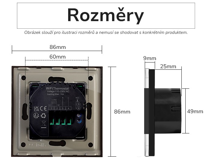 Rozměry termostatu
