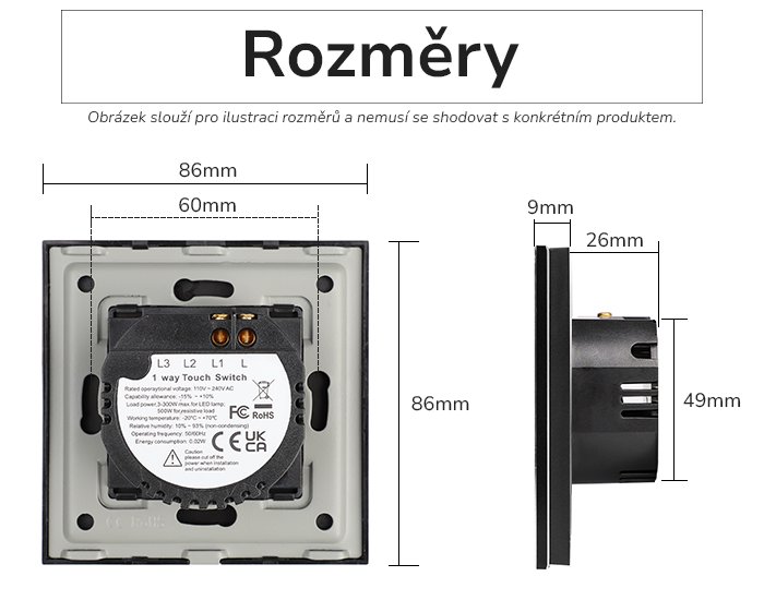 Rozměry vypínače