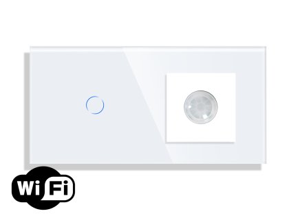 Dotykový WiFi vypínač + pohybový senzor, tvrzené sklo, bílá barva