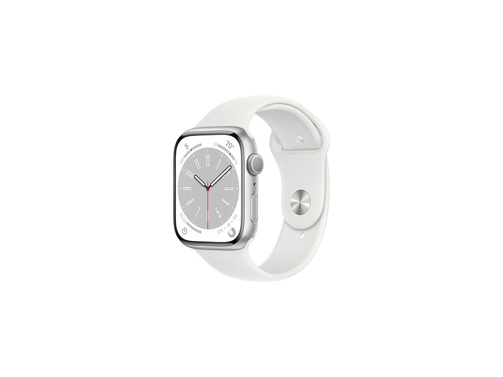 apple watch series 8 gps 45mm silver aluminium case with white sport band regular i137054