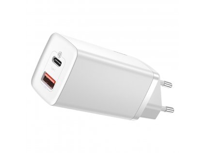 Baseus GaN2 Lite nástenná nabíjačka, USB + USB-C, 65 W, EÚ (biela)