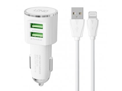 Autonabíjačka LDNIO DL-C29, 2x USB, 3,4A + Lightning kábel (biely)