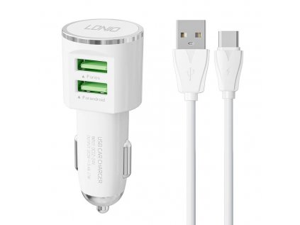 Autonabíjačka LDNIO DL-C29, 2x USB, 3,4A + USB-C kábel (biely)