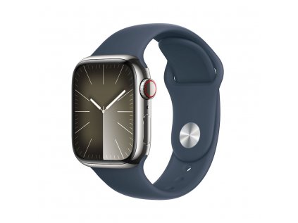 Apple Watch Series 9 GPS + Cellular 41mm Silver Stainless Steel Case with Storm Blue...