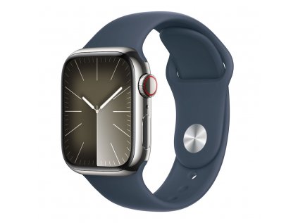 Apple Watch Series 9 GPS + Cellular 45mm Silver Stainless Steel Case with Storm Blue...