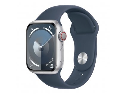 Apple Watch Series 9 GPS + Cellular 45mm Silver Aluminium Case with Storm Blue Sport...