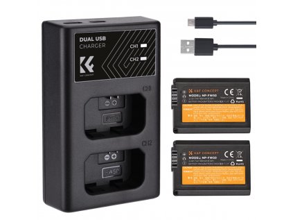 K&F Concept Dvojitá batéria pre digitálny fotoaparát K&F FW50 1030mAh s dvojkanálovou...