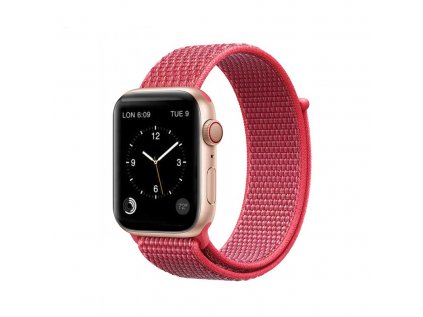 Športový nylonový remienok na suchý zips pre Apple Watch 42 / 44mm -  ibiškovo červená