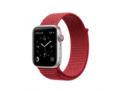 Športový nylonový remienok na suchý zips pre Apple Watch 42 / 44mm - červený