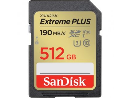 SanDisk Extreme PLUS 512 GB SDXC Memory Card 190 MB/s and 130 MB/s, UHS-I, Class 10,...