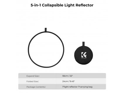 K&F Concept K&F 56 cm okrúhly reflektor Svetelný difúzor 5 v 1 skladací multidisk s taškou