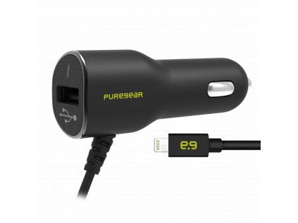 PureGear 3.4A USB autonabíjačka s integrovaným Lightning káblom - čierna