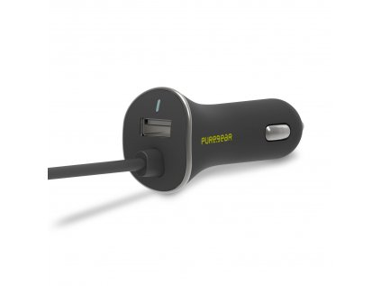 PureGear USB autonabíjačka s integrovaným USB-C káblom - 24W - čierna