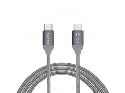 Nevox - USB-C na USB-C kábel 20V/5A (100W) Emark IC, 1m, strieborno šedý