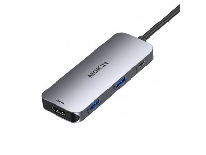 Adaptér Hub MOKiN 7w1 USB-C do 2x USB 3.0 + 2x USB-C + SD + Micro SD + HDMI (srebrny)